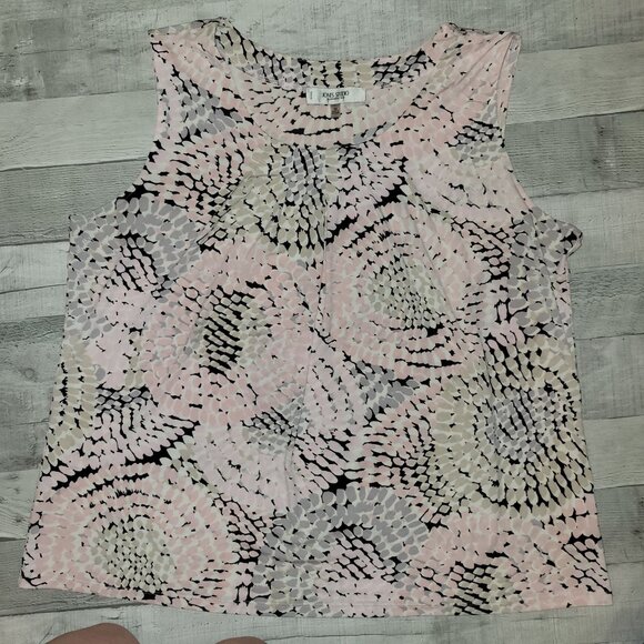 Jones Studio Sleeveless Pleated Blouse 2X Womens Abstract Pattern Polyester Pink - Picture 2 of 8